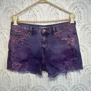 Levi's 515 Bootcut Denim Shorts Purple Tie Dye Distressed Studded‎ Womens 10M
